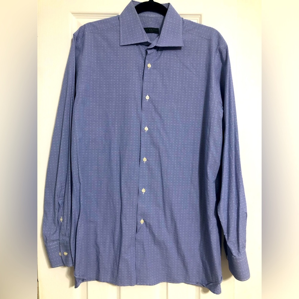 Ike Behar NYC blue white button down dress shirt mens size 16 34/35 100% cotton